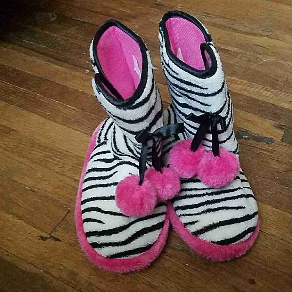Zebra with pink boot slippers